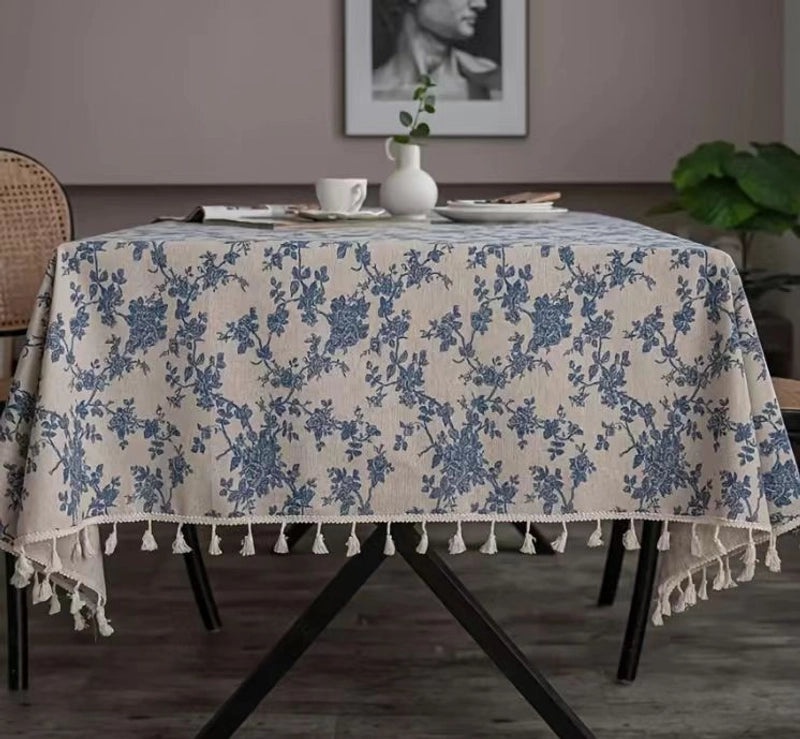 Rustic Floral Cotton Linen Tablecloth|Home Decor Table Linens