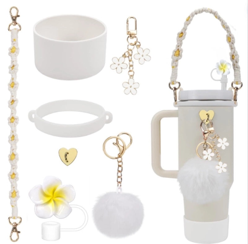 Adorable Geometric Plush Silica Gel Straw Charm Cup Pendant Set | Drink Accessories