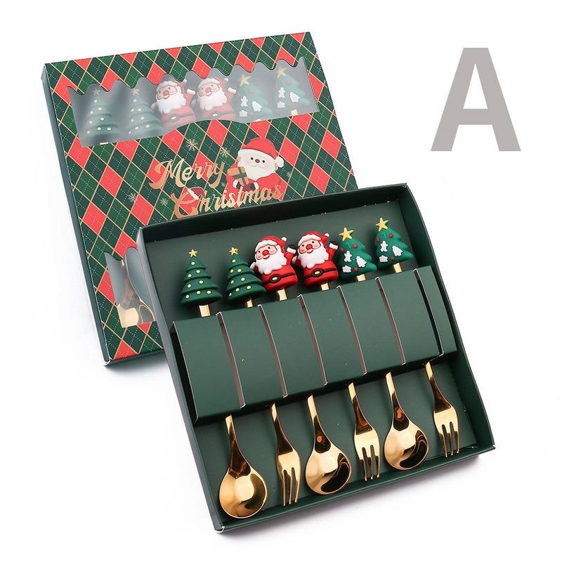 Christmas Holiday Stainless Steel Tableware with Cute Santa Tree Star Design PVC Handle | Kitchen & Dining