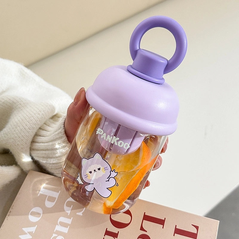 Cute Cartoon Moe Plastic Cup with Straw | Kids' Portable Water Bottle