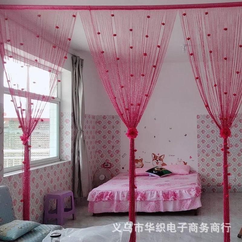 Silver Rose Thread Curtain 1x2 Door Partition Drapes Privacy Porch Divider | Home Decor Curtains