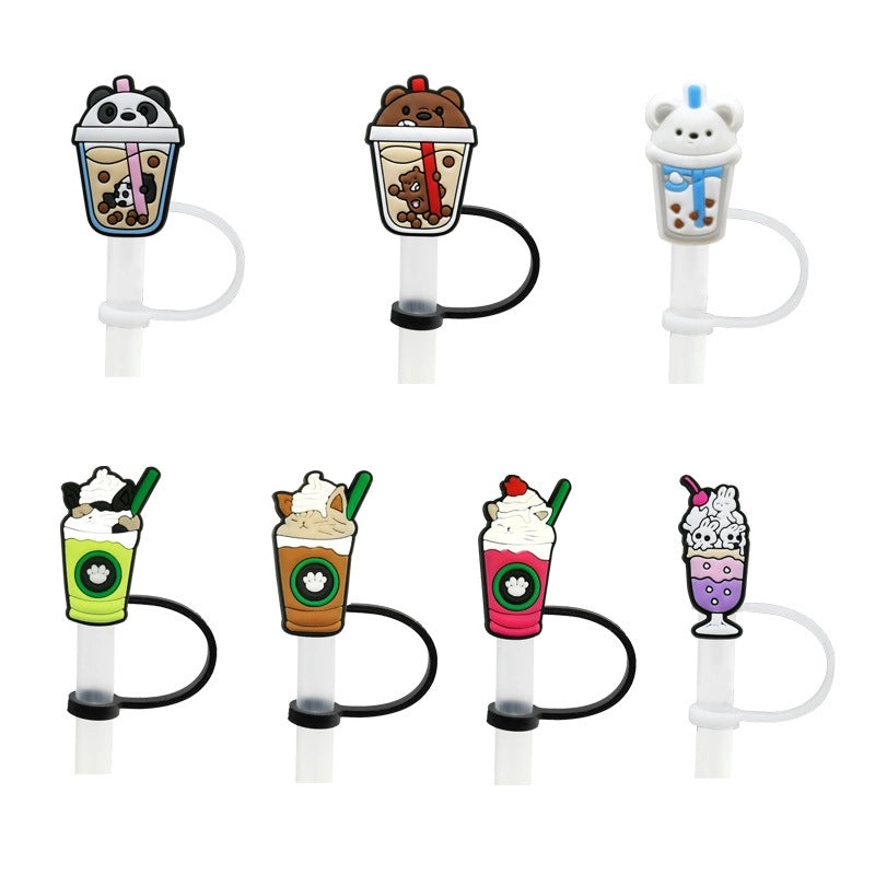 Cute Animal Letter Silicone Straw Cap for Drink Decorations Casual Elegant Style | Drink Accessories
