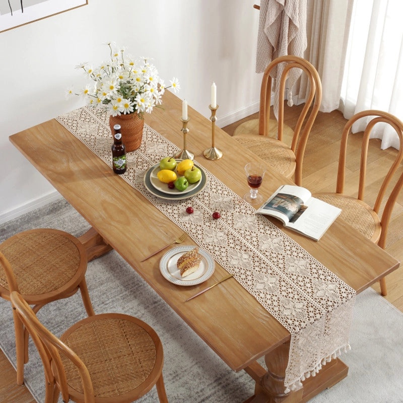 Retro Floral Crochet Tassel Table Flag for Tea Table Decoration | Home Decor & Table Linens