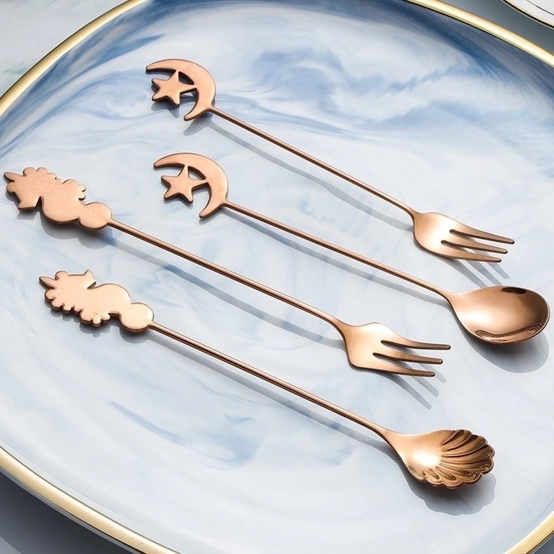 Cute Cartoon Stainless Steel Spoon and Fruit Fork Set for Everyday Use|Kitchen Utensils & Cutlery