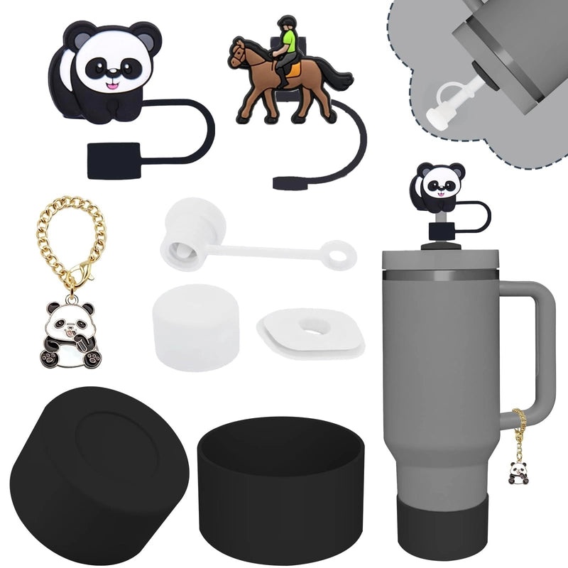 Solid Color Alloy Straw Cap and Decorative Cup Sleeve Set | Drinkware Accessories