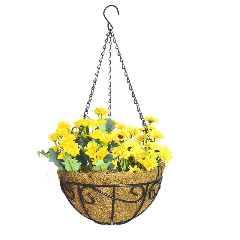 Round Iron Coconut Palm Hanging Flower Pot Basket | Gardening & Outdoor Planters