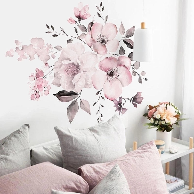Watercolor Pink Flower Wall Sticker, 30 Pieces, Removable Home Decor Background | Home Decor & Wall Art
