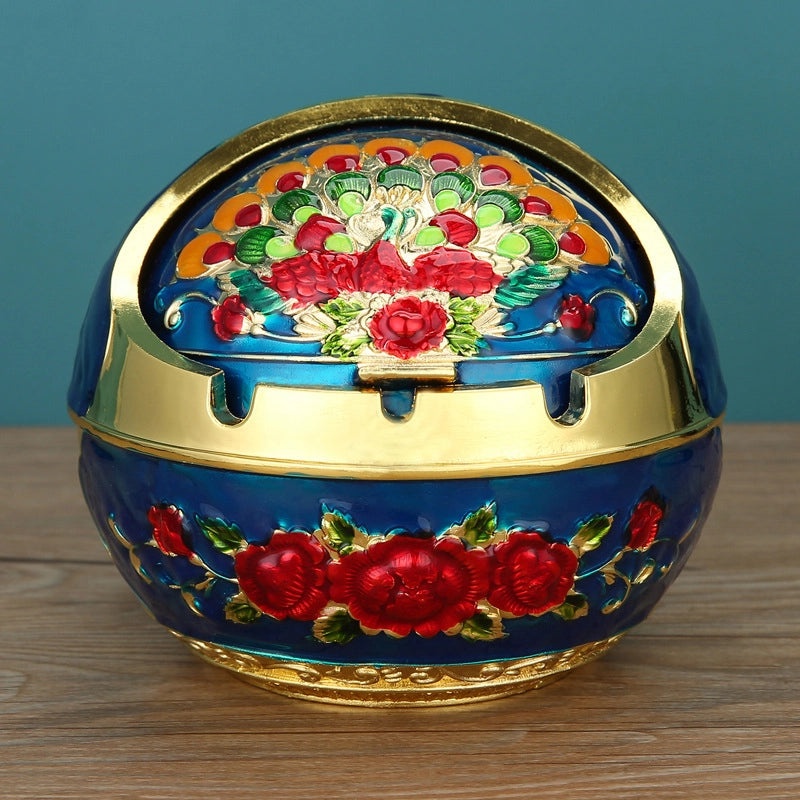 Vintage Elephant Peacock Rose Metal Ashtray Decorative Ornament|Home Decor & Accessories