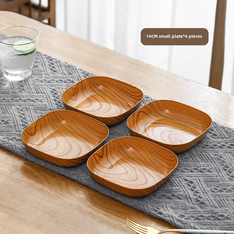 Chinese-style Melamine Wood Grain Square Serving Tray for Dried Fruit Cake and Tea | Kitchen & Dining