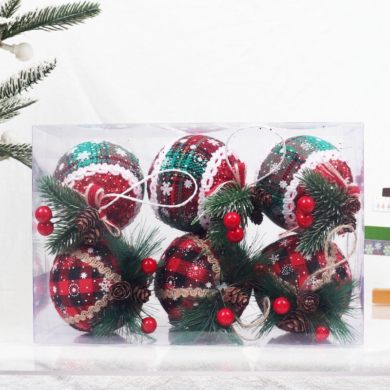 Christmas Plaid Cloth Balls 6cm & 8cm Black White Red Tree Hanging Decorative Ornaments|Christmas Decorations
