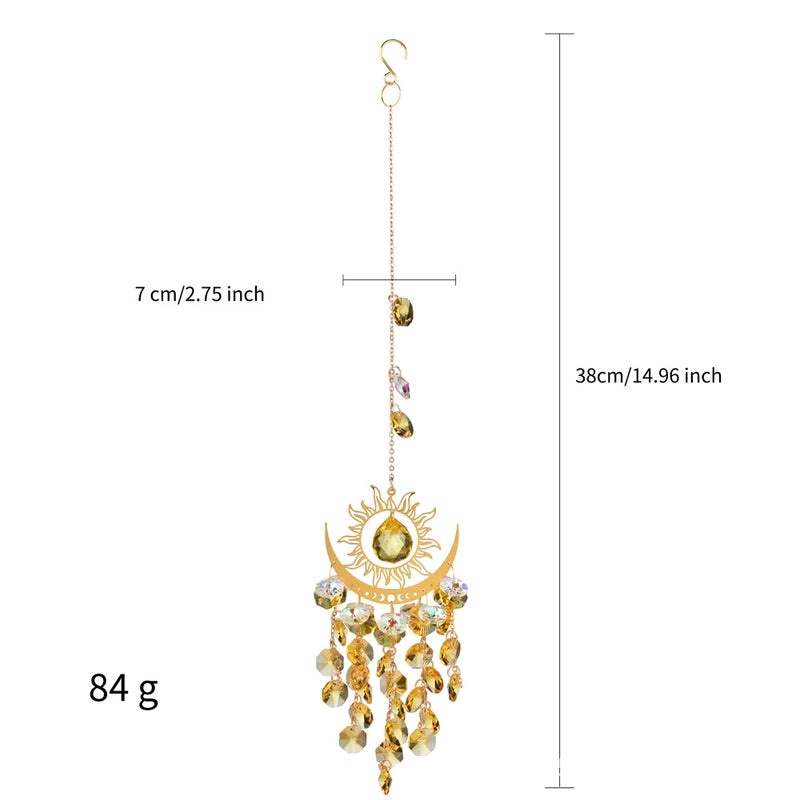 Geometric Sun and Moon Crystal Suncatcher Wind Chime | Home Decor