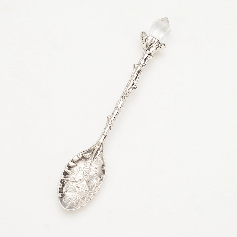 Nordic Vintage Crystal Head Alloy Leaf Spoon for Mug Coffee Ice Cream | Kitchen & Dining Utensils