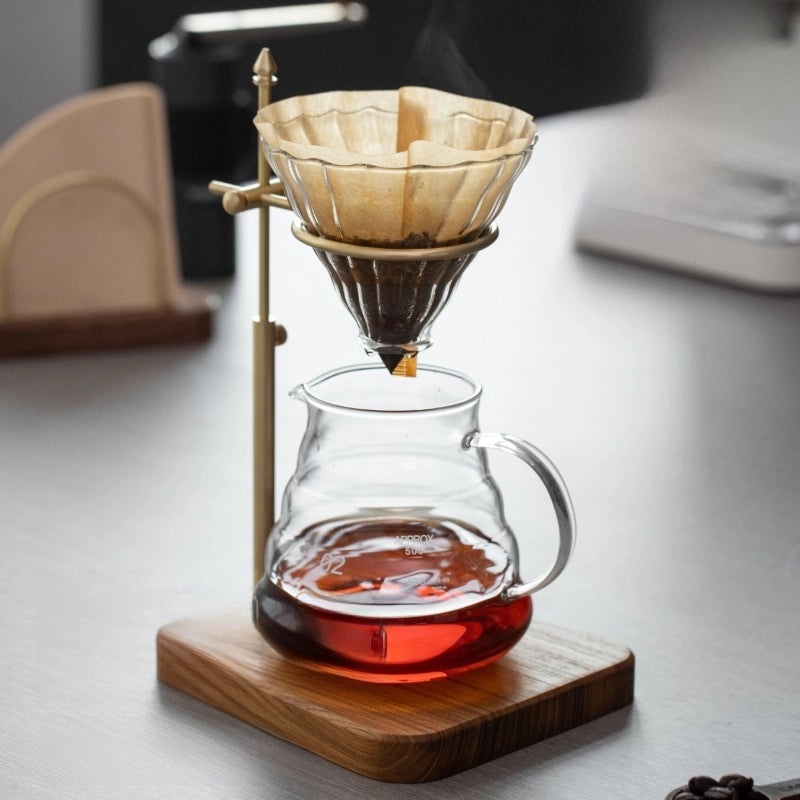 Retro Adjustable Solid Wood Coffee Filter Holder with Brass Handle | Coffee Accessories