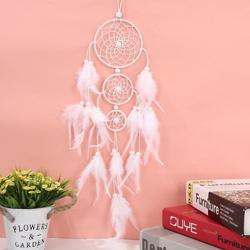 Elegant Geometric Wooden Beads Feather Dreamcatcher Wall Hanging Decor | Home Decor