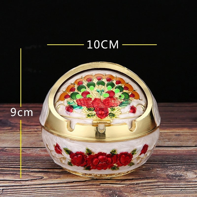 Vintage Elephant Peacock Rose Metal Ashtray Decorative Ornament|Home Decor & Accessories