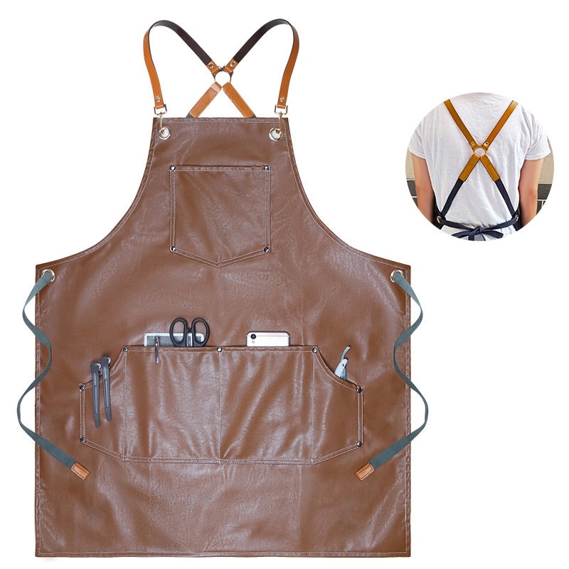 Waterproof PU Leather Apron Soft Oil-Resistant Hair Dyeing Cooking Workwear Household Use|Kitchen & Work Aprons