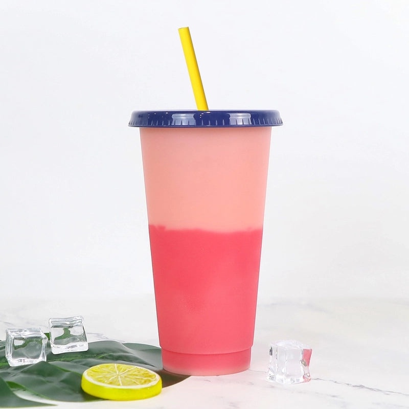 Temperature Sensitive Color Changing Plastic Straw Cup 710ml Reusable Drinkware|Drinkware & Cups