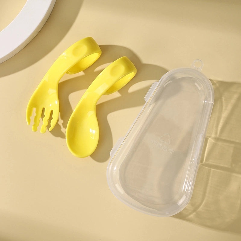 Baby Training Spoon and Fork Set with Curved Handles for Toddlers | Baby Feeding Accessories