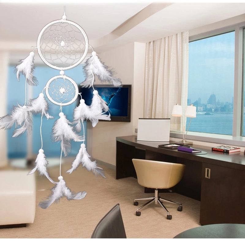 Double-ring Dreamcatcher Car Pendant with Satin Lines and Feathers for Home Wall Decoration|Car Accessories