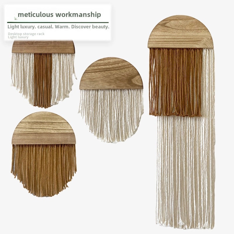 Bohemian Cotton Tassel Wall Hanging Handmade Nordic Tapestry Semicircle Solid Wood Decoration|Home Decor