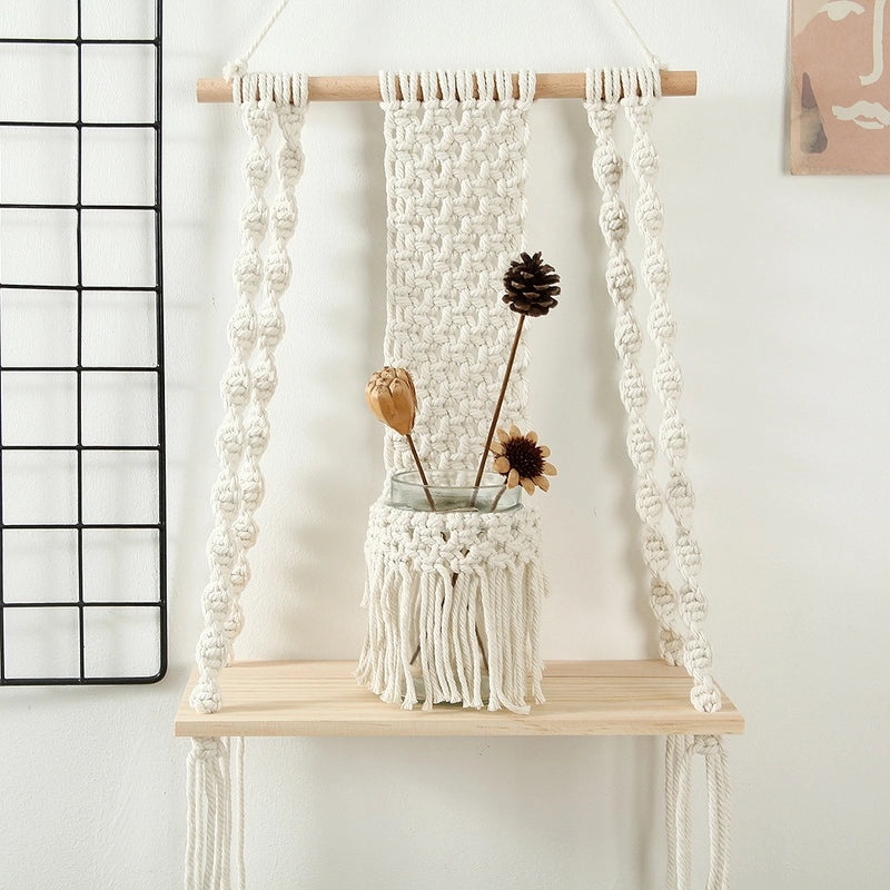 Bohemian Handwoven Cotton Rope Wall Hanging Shelf Storage Rack for Home Decor|Home Decor