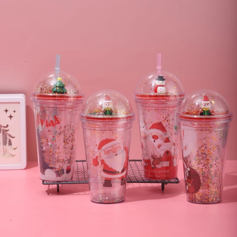 Christmas Cartoon Santa and Snowman Plastic Tumbler Water Bottle 1 Piece|Kitchen & Dining