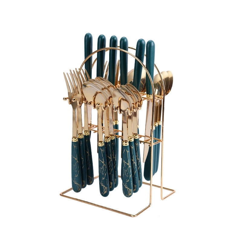 Marbling Stainless Steel 24-Piece Cutlery Set Gift Box for Restaurant Western Food Knife Fork Dessert Spoon|Kitchen & Dining