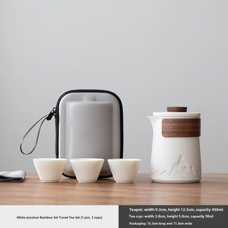 Portable Travel Tea Set | One Pot Three Cups | Complete Kung Fu Tea Set for Outdoor & Business Gift | Tea Accessories