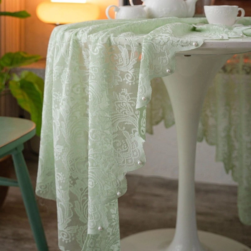 Light Green Beaded Embroidered Tablecloth for Cake Photography Background | Photography Props