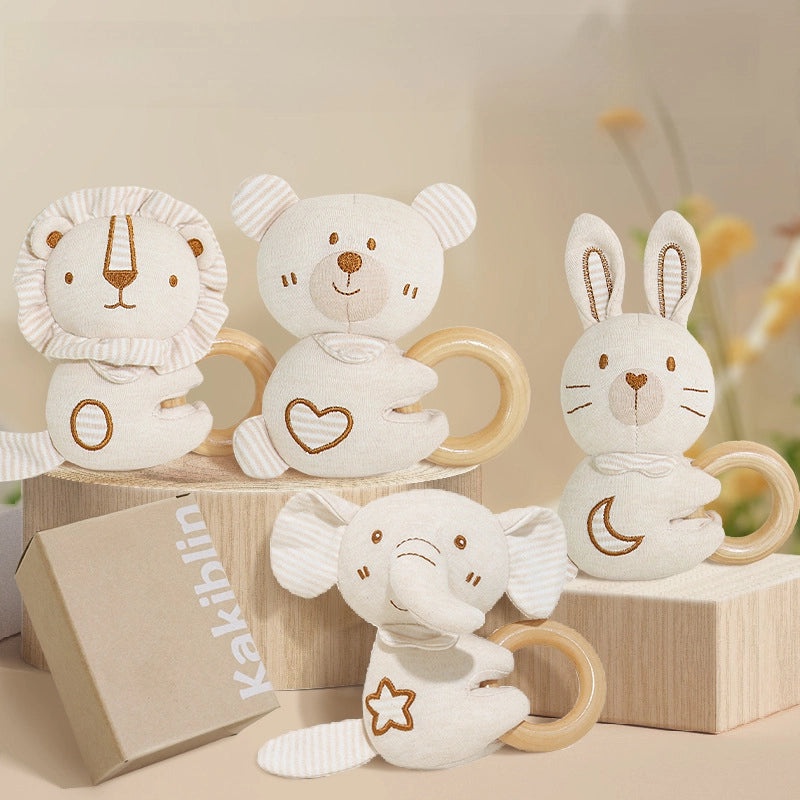 Organic Cotton Baby Hand Rattle Teether with Beech Wood Grinding Stick | Baby Toys & Teethers