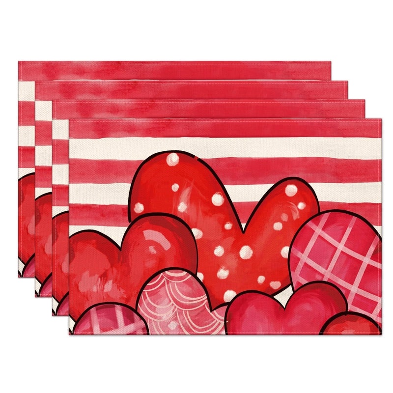 Elegant Red Heart Linen Placemat for Valentine's Day | Home & Living Tableware