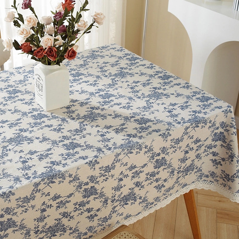 Rustic Floral Cotton Linen Tablecloth|Home Decor Table Linens