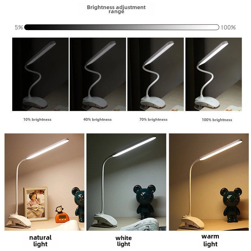 Rechargeable LED Clip-on Desk Lamp Eye Protection Small Table Lamp for Students Reading Dorm Bedside Light | Home & Office Lighting