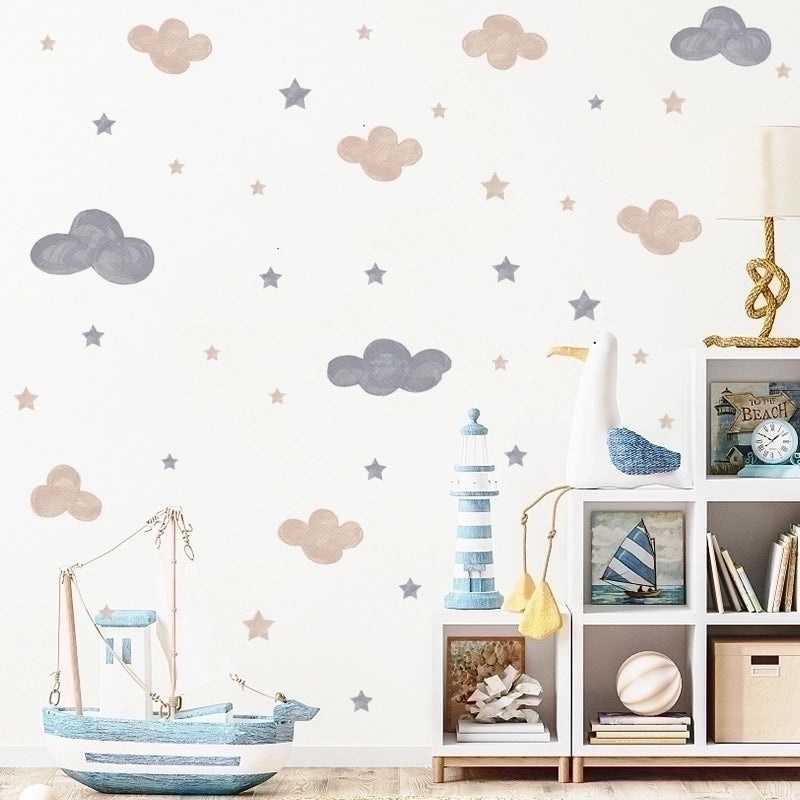 Whimsical Cloud and Star PVC Wall Decal for Kids Room|Home Decor Wall Stickers