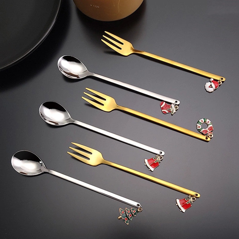 Christmas Tree Santa Claus and Elk Stainless Steel Tableware Set|Holiday Kitchen & Dining