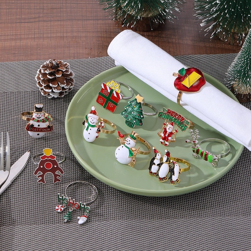 Festive Penguin Santa Claus Napkin Ring Alloy Christmas Table Decor | Tableware & Napkin Rings