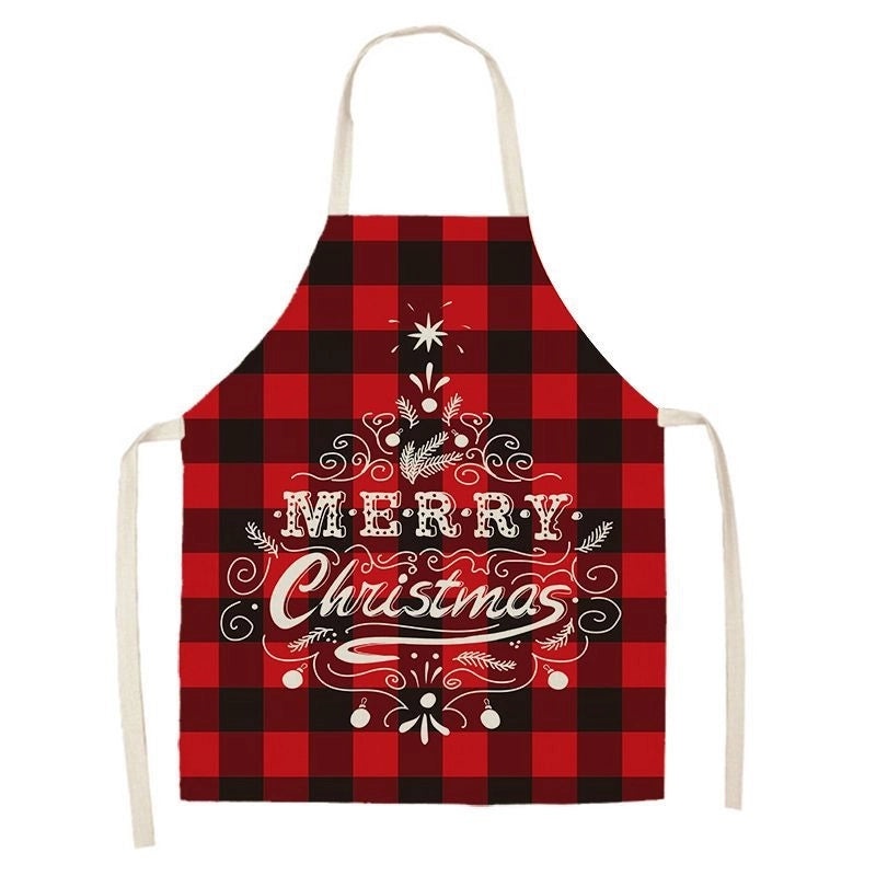Christmas Santa Claus Stripe Snowflake Linen Apron Holiday Kitchen Accessory|Kitchen & Dining