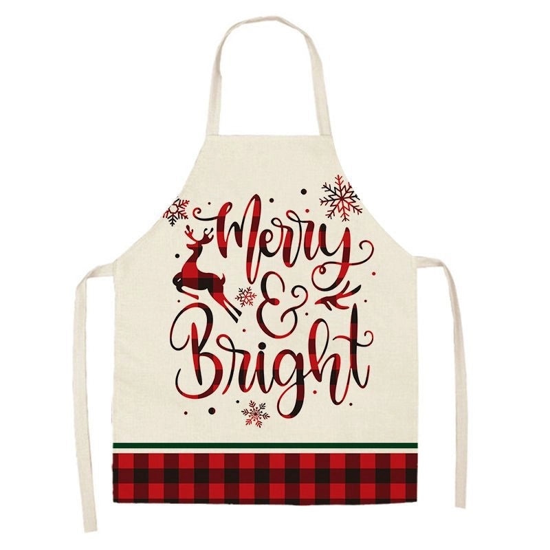 Christmas Santa Claus Stripe Snowflake Linen Apron Holiday Kitchen Accessory|Kitchen & Dining