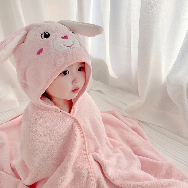 Baby Coral Fleece Hooded Cape Soft Cartoon Animal Kids Hooded Cloak Bath Towel for Spring and Autumn|Children's Bath Accessories