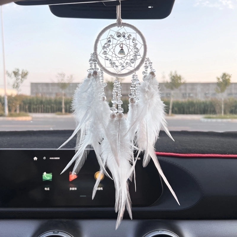 Elegant Multi-color Crystal Feather Dreamcatcher Car Charm | Car Accessories