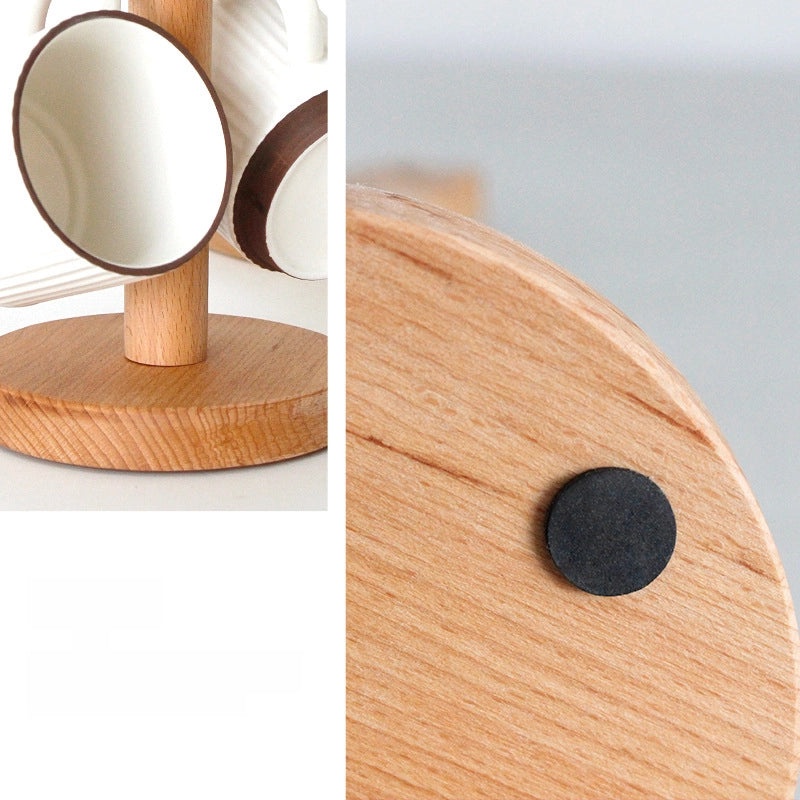 Japanese-style Wooden Six-Claw Cup Holder Creative Beech Mug Drain Hanger Household Storage Rack|Kitchen Storage