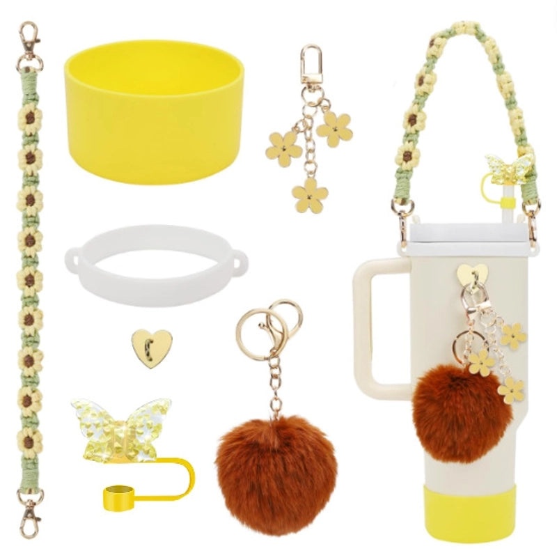 Adorable Geometric Plush Silica Gel Straw Charm Cup Pendant Set | Drink Accessories