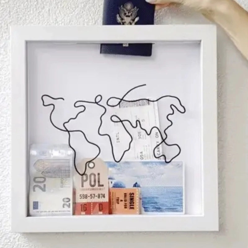 Decorative Storage Box with Postcard Slot Souvenir Piggy Bank Photo Frame Map Design|Home Decor & Storage