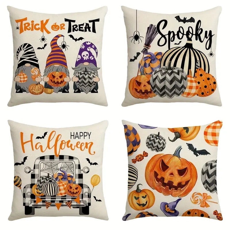 Halloween Minimalist Pumpkin Ghost Linen Pillow Covers for Couch Sofa Decor | Home Decor Pillows