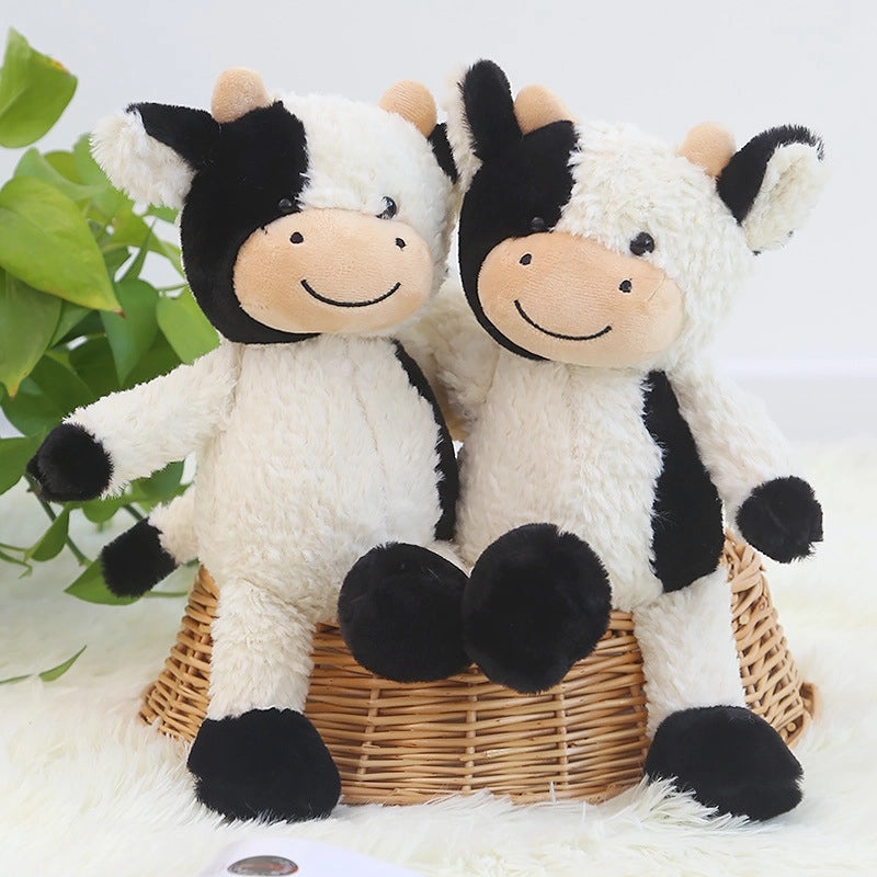 Black and White Cow Plush Doll with Flower Smile, Sitting Calf Soft Toy Leather Shell|Toys & Hobbies Plush Animals