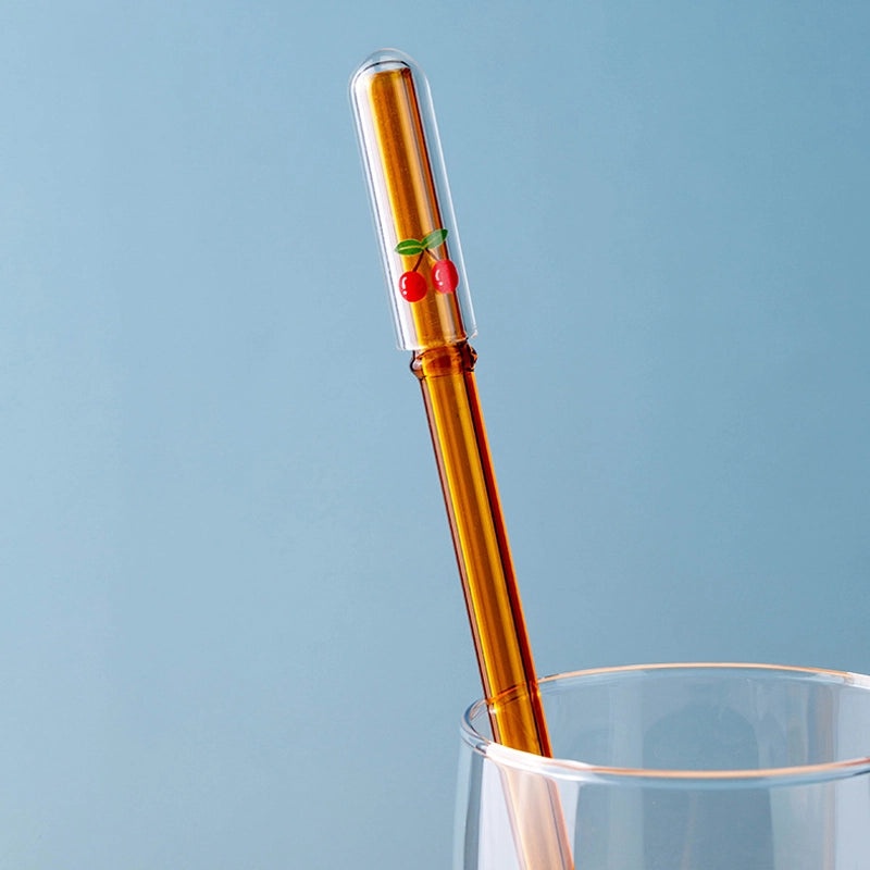 Adorable Animal and Fruit Borosilicate Glass Straw with Decorative Cap | Drinkware Accessories