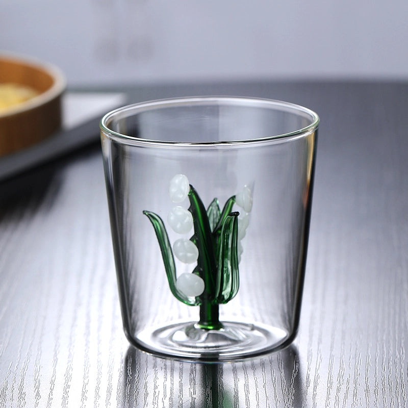 Elegant Pastoral Solid Color Flower High Borosilicate Glass Cup - 1 Piece | Glassware & Drinkware