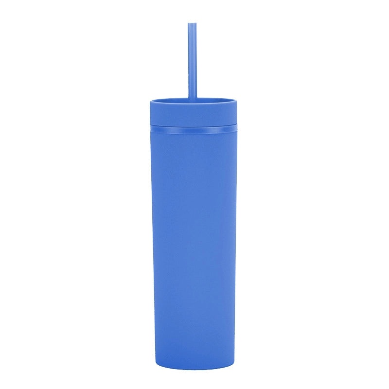 16oz Frosted Double-layer Plastic Tumbler with Straight Straw | Drinkware & Cups