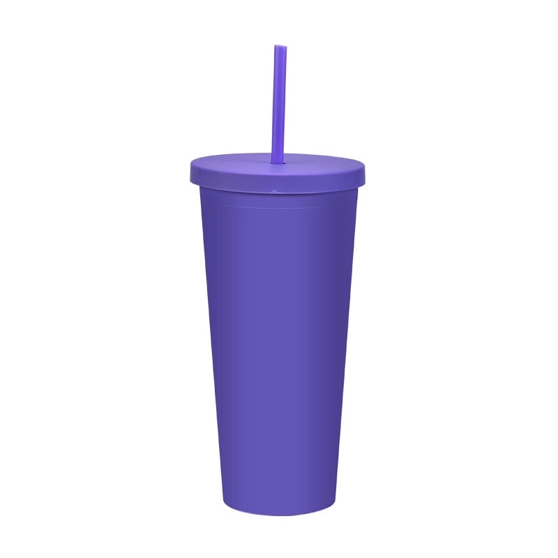 24oz Double-layer Frosted Plastic Straw Cup with Lid | Drinkware & Tumblers
