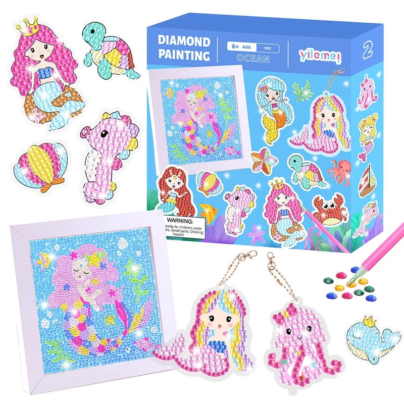 DIY 5D Diamond Painting Kit for Kids with Random Stickers and Masonry Style Keychain Set|儿童手工DIY饰品